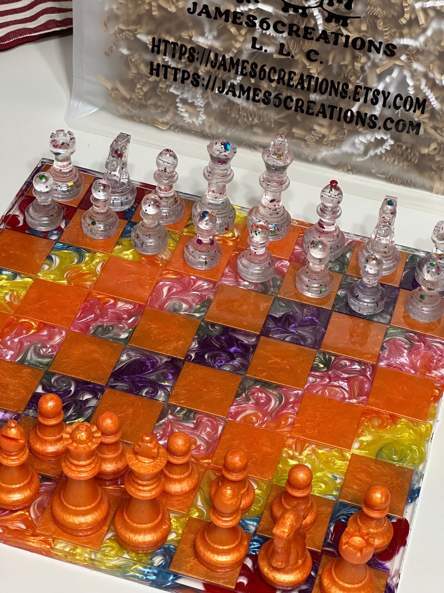 (11 x 11) Custom Resin Rainbow Chess Set