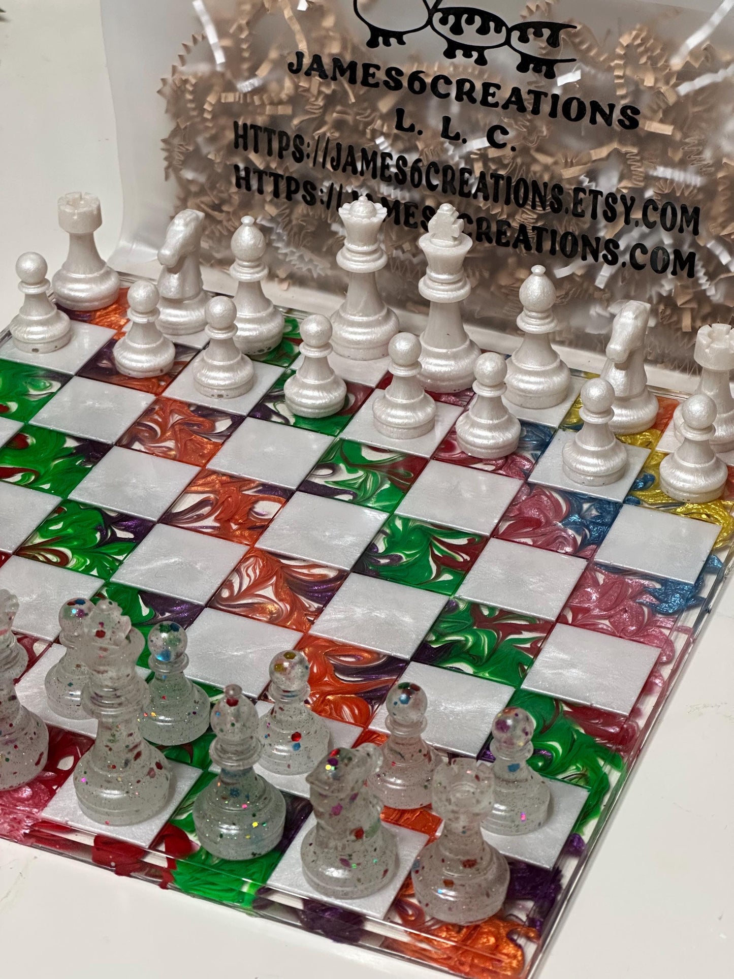 (11 x 11) Custom Resin Rainbow Chess Set