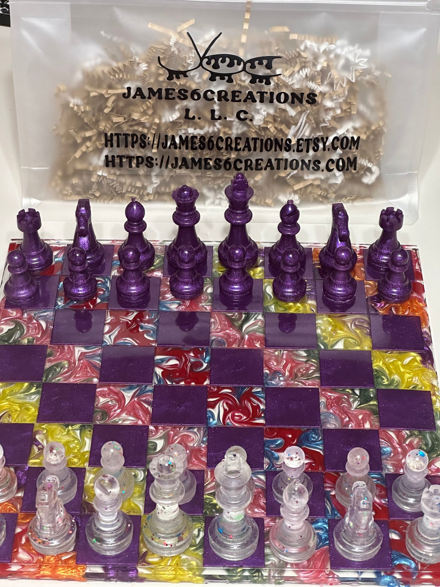 (11 x 11) Custom Resin Rainbow Chess Set