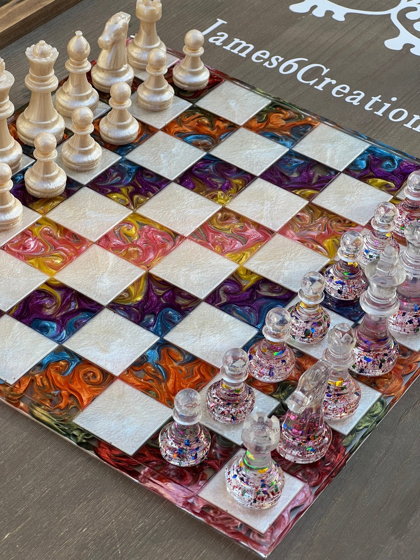 (11 x 11) Custom Resin Rainbow Chess Set