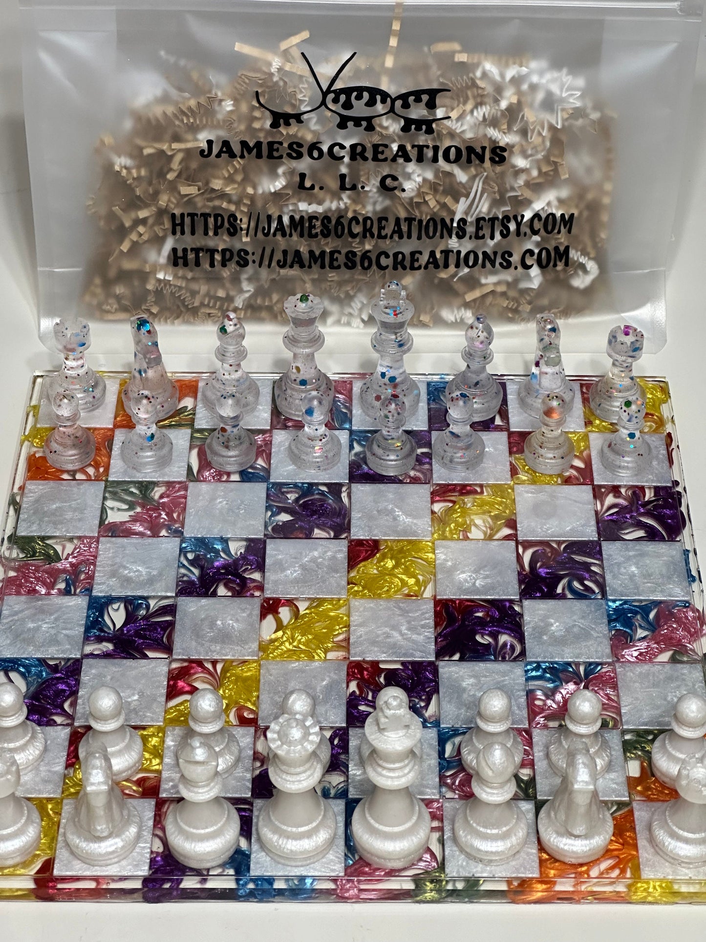 (11 x 11) Custom Resin Rainbow Chess Set