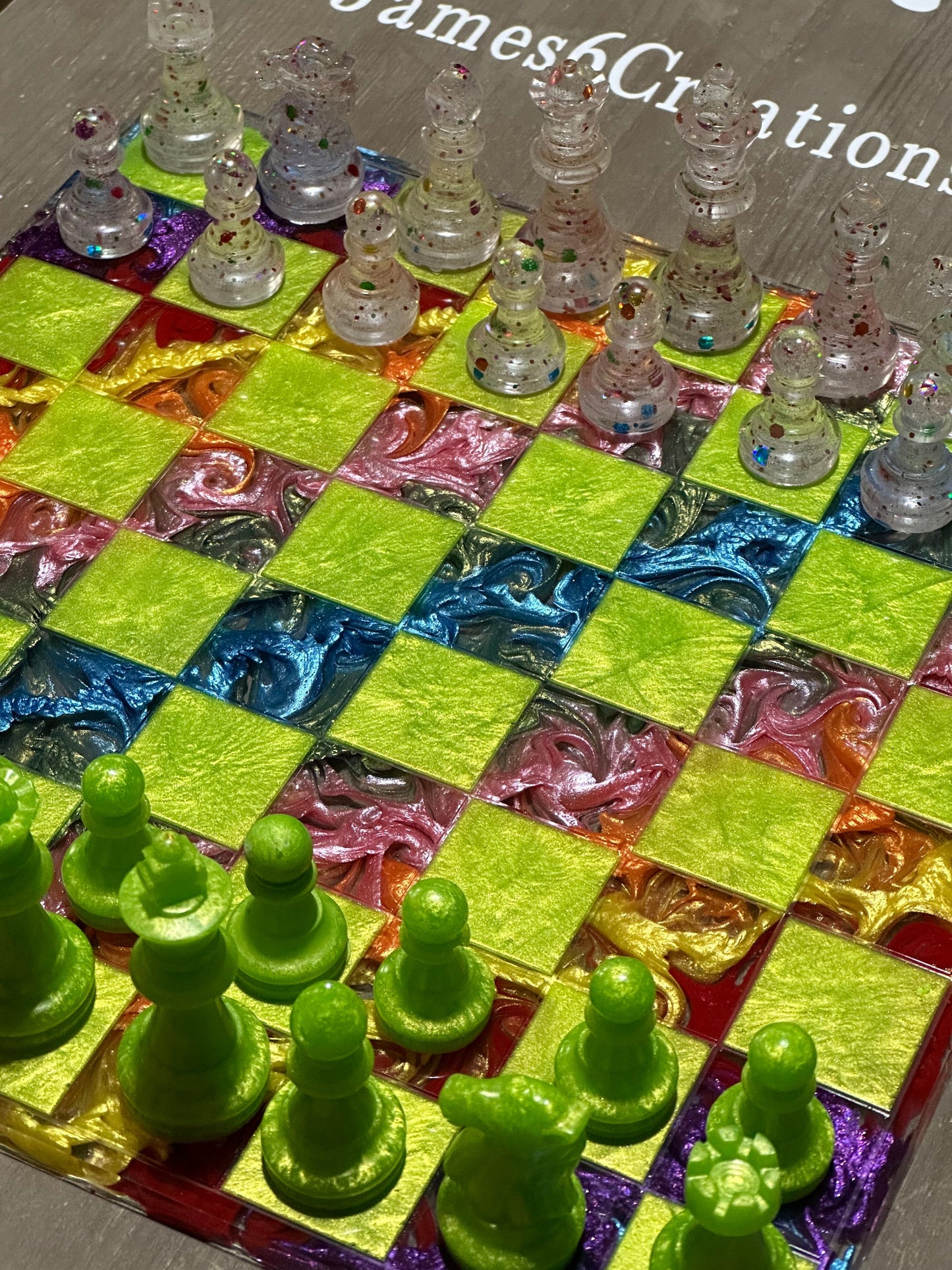 (11 x 11) Custom Resin Rainbow Chess Set