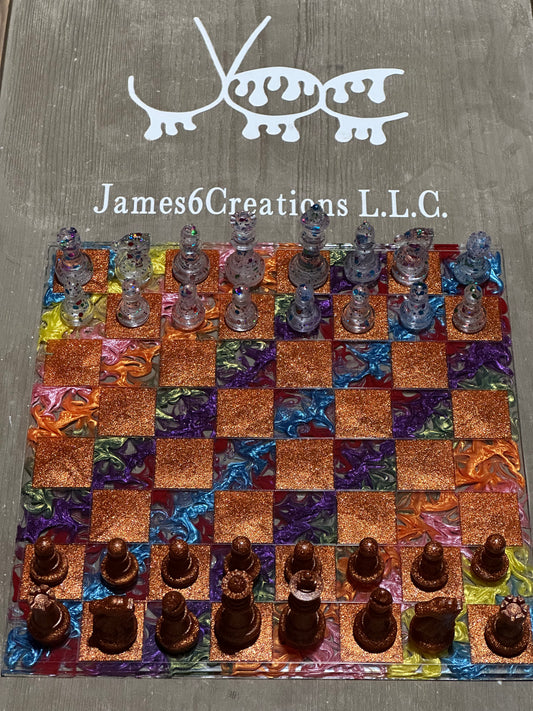 Custom Resin Chess Board 12x12 (Rainbow)